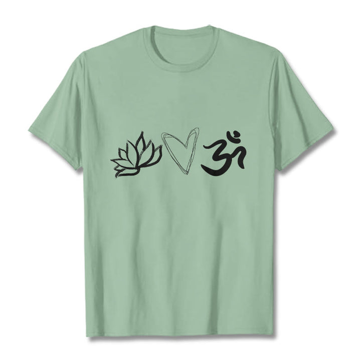 Buddha Stones Casual Lotus Heart Pattern Om Symbol Sanskrit Cotton Tee T-shirt - PaleGreen - 2XL - image 15