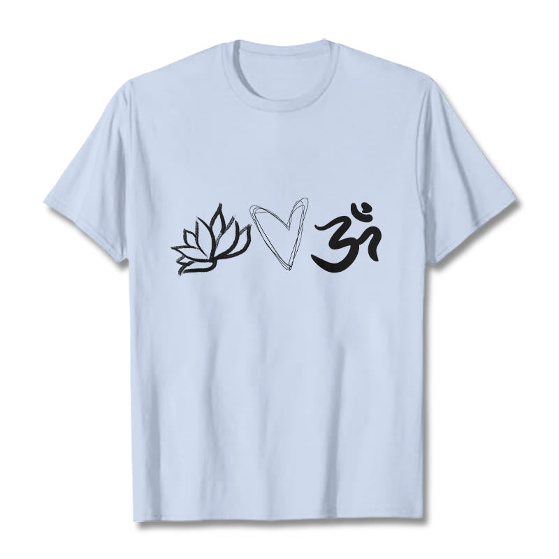 Buddha Stones Casual Lotus Heart Pattern Om Symbol Sanskrit Cotton Tee T-shirt - LightCyan - 2XL - image 19