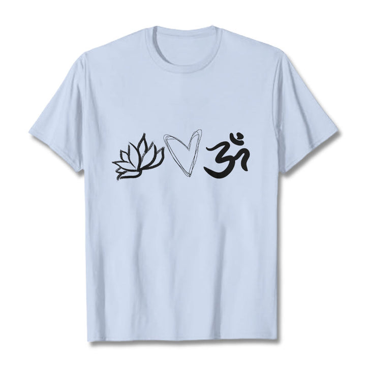 Buddha Stones Casual Lotus Heart Pattern Om Symbol Sanskrit Cotton Tee T-shirt - LightCyan - 2XL - image 19