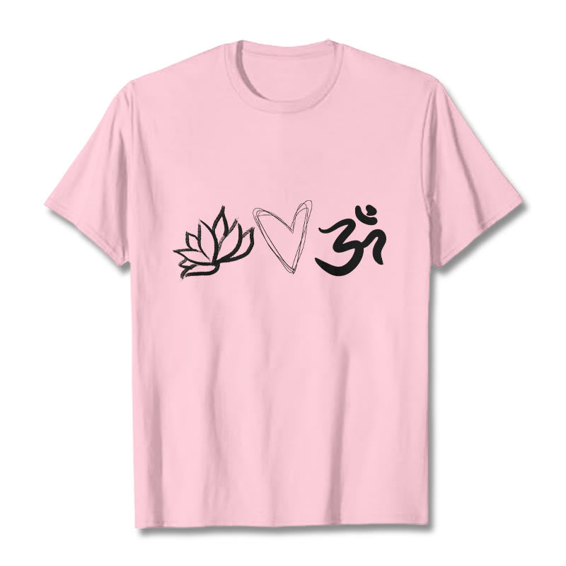 Buddha Stones Casual Lotus Heart Pattern Om Symbol Sanskrit Cotton Tee T-shirt - LightPink - 2XL - image 13