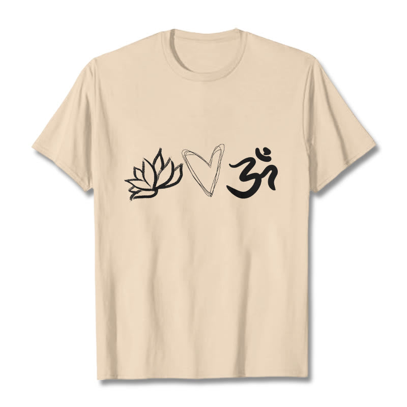 Buddha Stones Casual Lotus Heart Pattern Om Symbol Sanskrit Cotton Tee T-shirt - Bisque - 2XL - image 11
