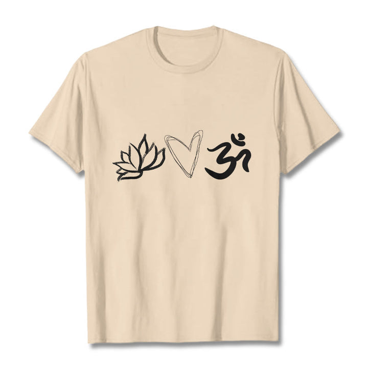 Buddha Stones Casual Lotus Heart Pattern Om Symbol Sanskrit Cotton Tee T-shirt - Bisque - 2XL - image 11