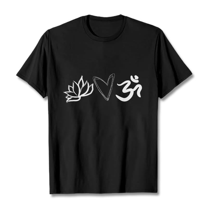 Buddha Stones Casual Lotus Heart Pattern Om Symbol Sanskrit Cotton Tee T-shirt - Black - 2XL - image 4