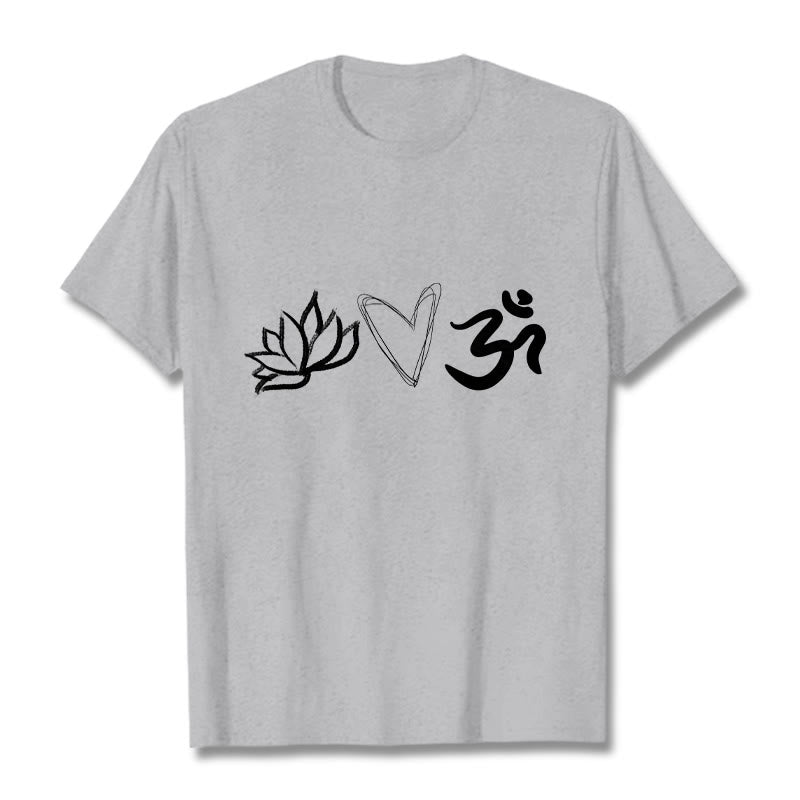 Buddha Stones Casual Lotus Heart Pattern Om Symbol Sanskrit Cotton Tee T-shirt - LightGrey - 2XL - image 20
