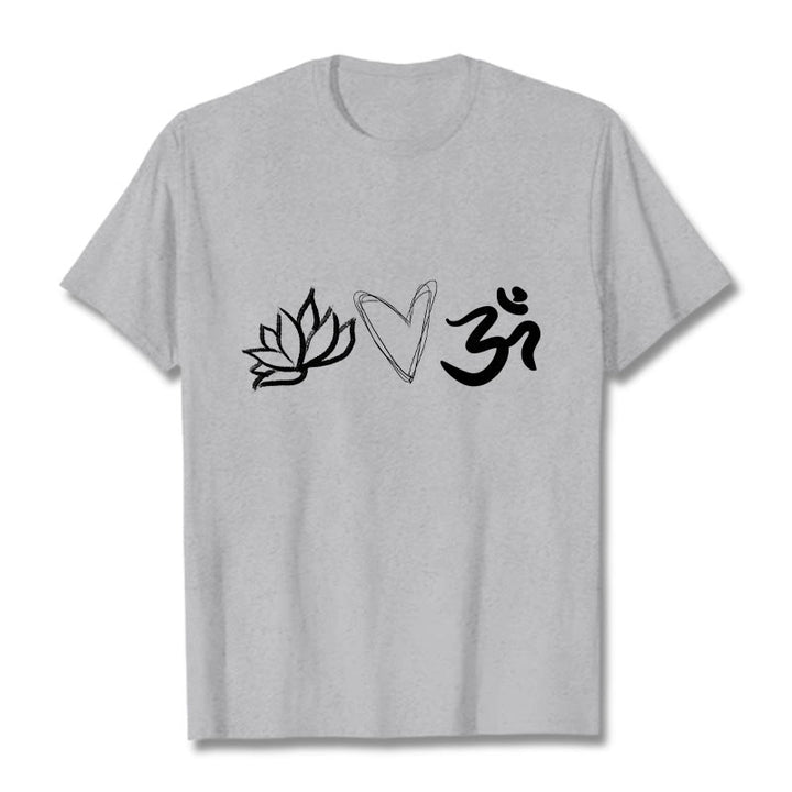 Buddha Stones Casual Lotus Heart Pattern Om Symbol Sanskrit Cotton Tee T-shirt - LightGrey - 2XL - image 20