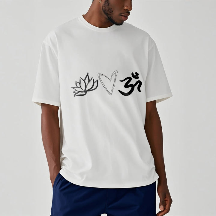 Buddha Stones Casual Lotus Heart Pattern Om Symbol Sanskrit Cotton Tee T-shirt - image 9