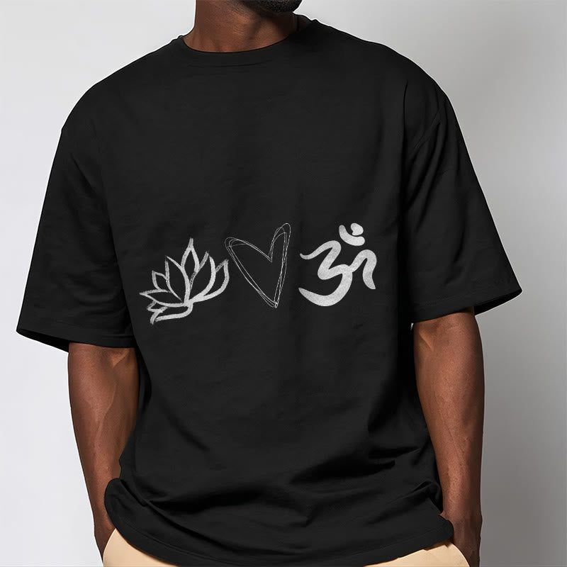 Buddha Stones Casual Lotus Heart Pattern Om Symbol Sanskrit Cotton Tee T-shirt - image 5