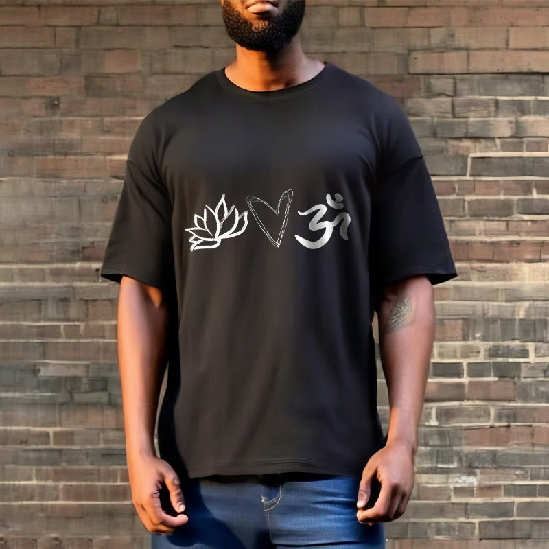 Buddha Stones Casual Lotus Heart Pattern Om Symbol Sanskrit Cotton Tee T-shirt - image 6