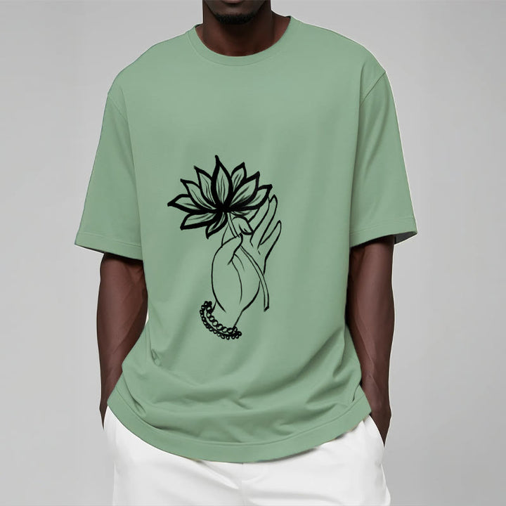 Buddha Stones Casual Hand Holding Lotus Flower Pattern Cotton Tee T-shirt - image 16