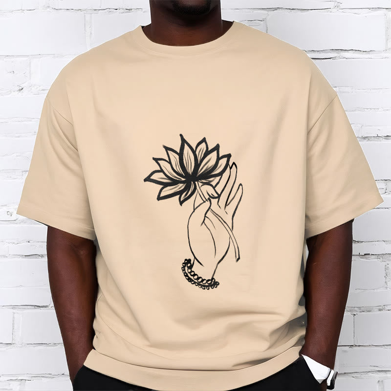 Buddha Stones Casual Hand Holding Lotus Flower Pattern Cotton Tee T-shirt - image 10