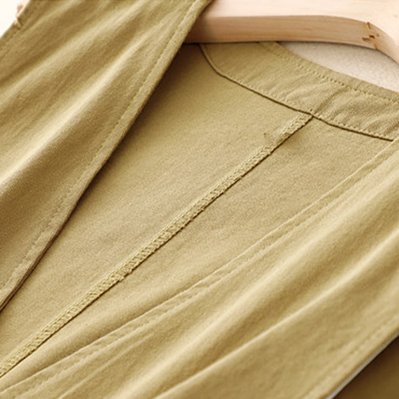 Buddha Stones Solid Color Front Buttons Sleeveless Women's Cotton Waistcoat With Pockets - image 3