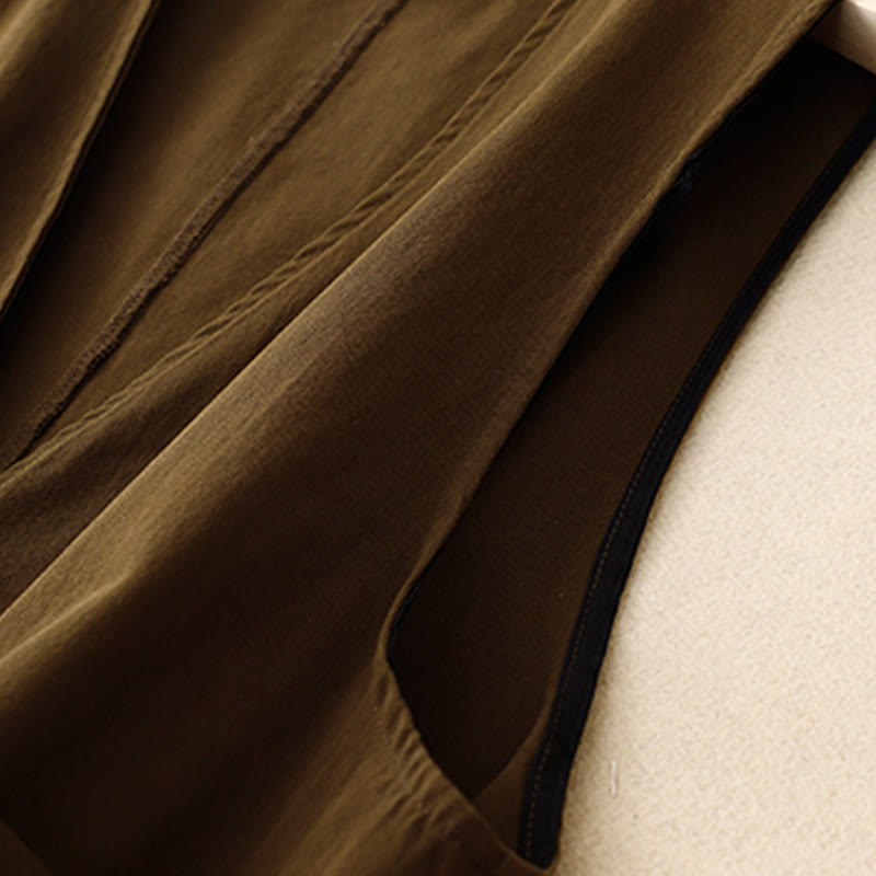 Buddha Stones Solid Color Front Buttons Sleeveless Women's Cotton Waistcoat With Pockets - image 10