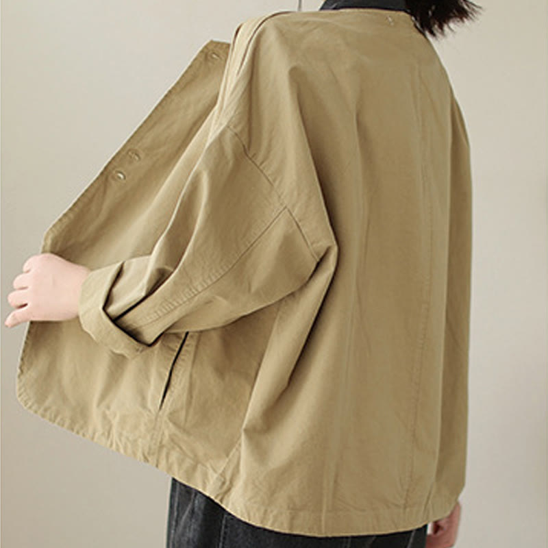 Buddha Stones Spring Plain Asymmetry Design Long Sleeve Women's Cotton Linen Jacket With Pockets - image 2