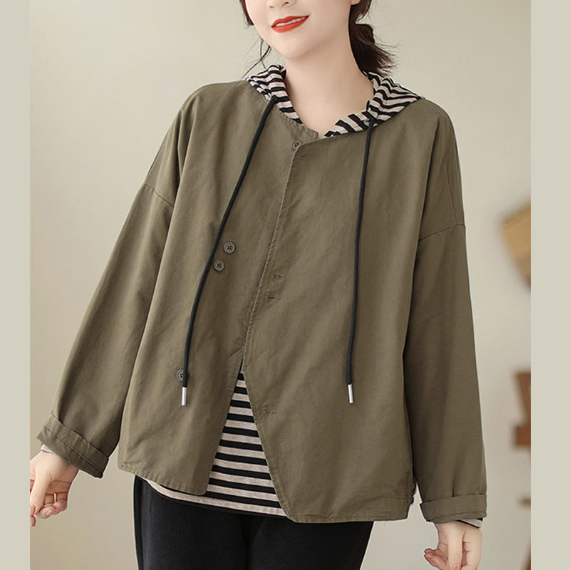 Buddha Stones Spring Plain Asymmetry Design Long Sleeve Women's Cotton Linen Jacket With Pockets - Olive - US12,UK/AU16,EU44 (2XL) - image 12
