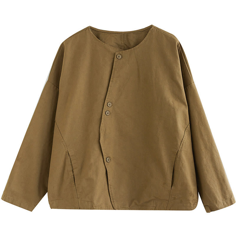 Buddha Stones Spring Plain Asymmetry Design Long Sleeve Women's Cotton Linen Jacket With Pockets - image 11