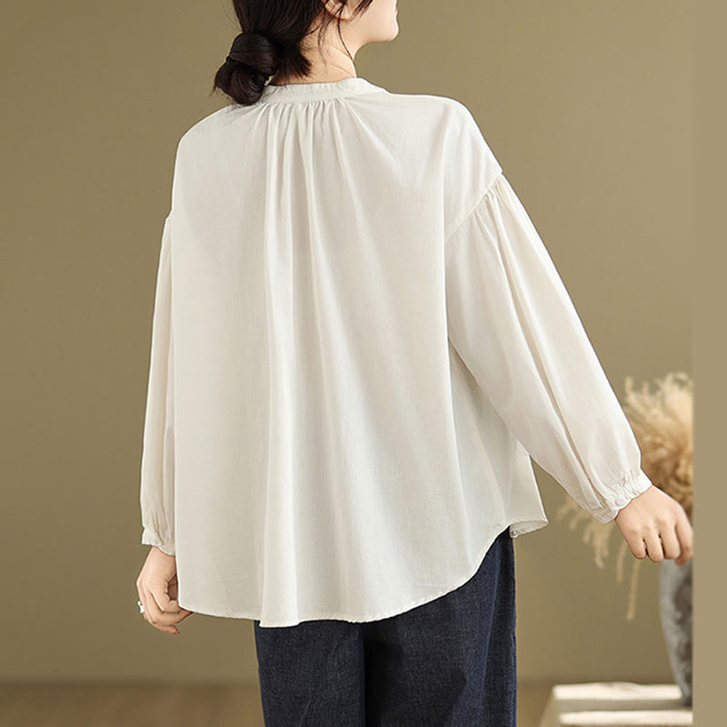 Buddha Stones Commute Half Buttons Accordion Pleats Design Women's Cotton Linen Long Sleeve Shirt - image 20