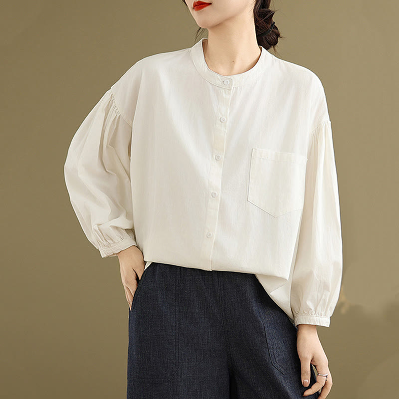 Buddha Stones Commute Half Buttons Accordion Pleats Design Women's Cotton Linen Long Sleeve Shirt - image 21