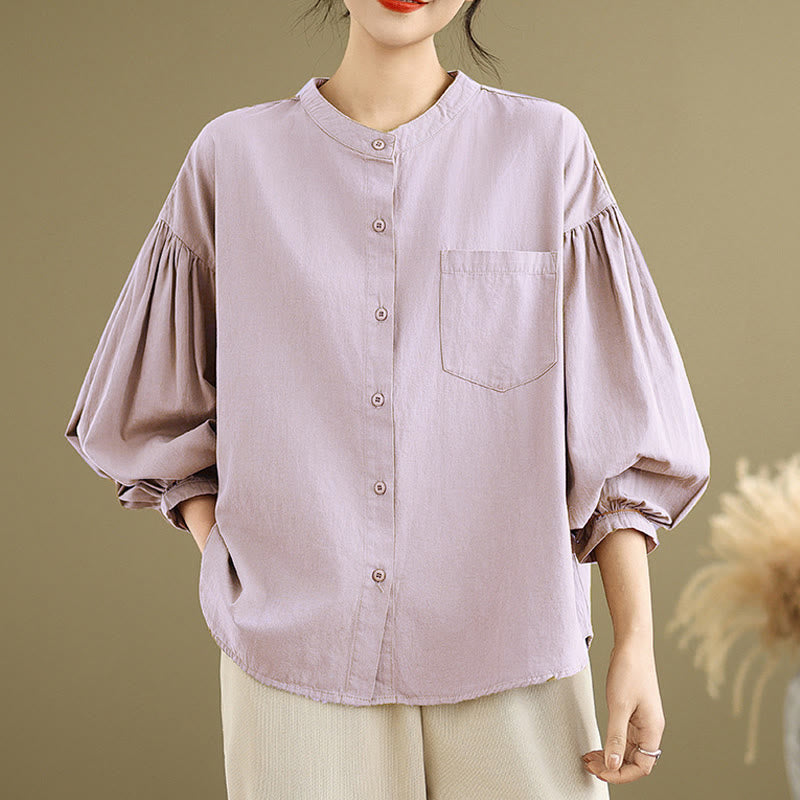 Buddha Stones Commute Half Buttons Accordion Pleats Design Women's Cotton Linen Long Sleeve Shirt - Thistle - US8-10,UK/AU12-14,EU40-42 (2XL) - image 13
