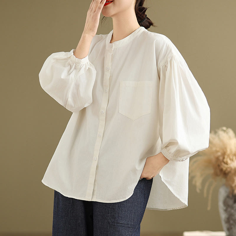 Buddha Stones Commute Half Buttons Accordion Pleats Design Women's Cotton Linen Long Sleeve Shirt - Ivory - US8-10,UK/AU12-14,EU40-42 (2XL) - image 18