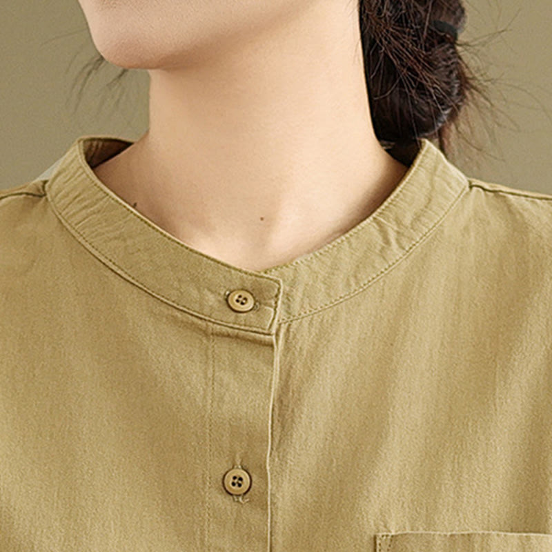 Buddha Stones Commute Half Buttons Accordion Pleats Design Women's Cotton Linen Long Sleeve Shirt - image 8