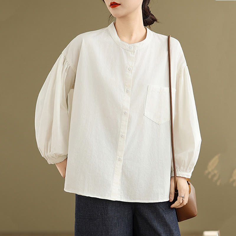 Buddha Stones Commute Half Buttons Accordion Pleats Design Women's Cotton Linen Long Sleeve Shirt - image 19