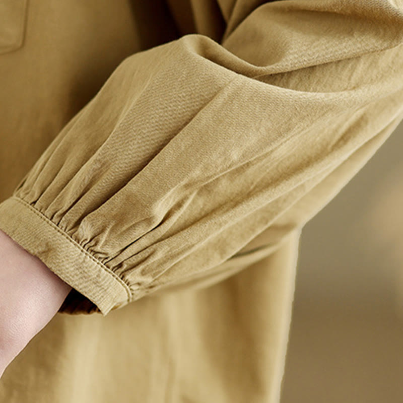 Buddha Stones Commute Half Buttons Accordion Pleats Design Women's Cotton Linen Long Sleeve Shirt - image 10