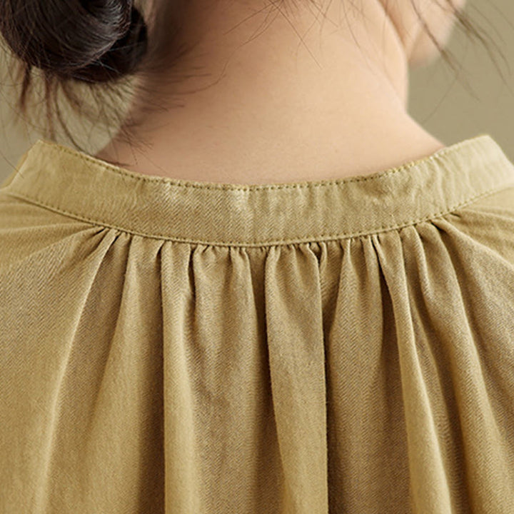 Buddha Stones Commute Half Buttons Accordion Pleats Design Women's Cotton Linen Long Sleeve Shirt - image 9