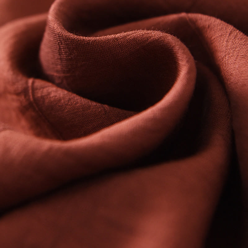 Buddha Stones Plain Cheongsam Lace-Up Design Cotton Linen Short Sleeve Midi Dress - image 11