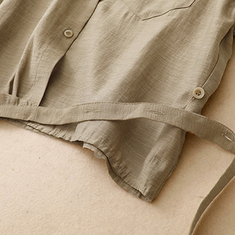 Buddha Stones 2Pcs Short Sleeve Shirt 7-8 Length Skirt With Pockets Cotton Linen Women's Set - image 7