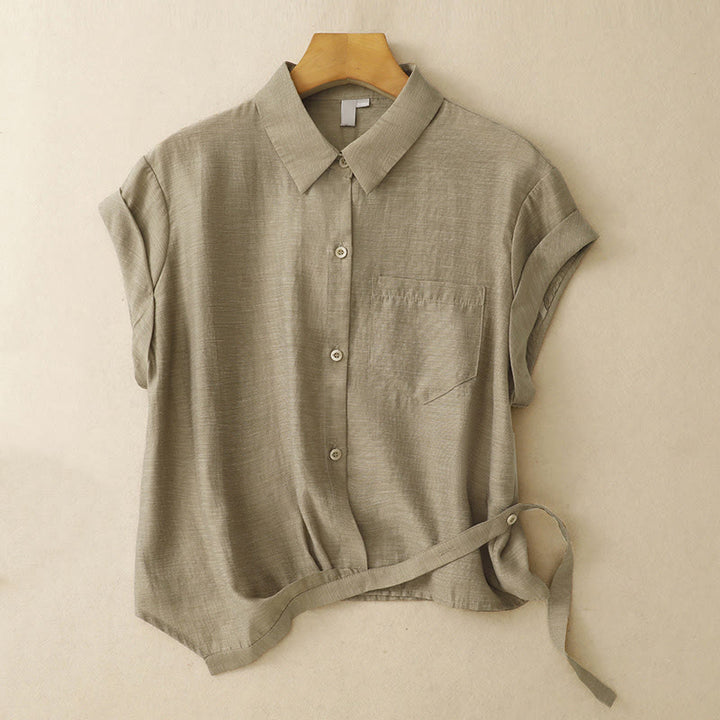 Buddha Stones 2Pcs Short Sleeve Shirt 7-8 Length Skirt With Pockets Cotton Linen Women's Set - image 3