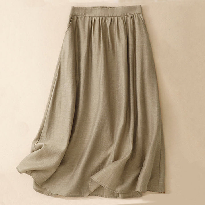 Buddha Stones 2Pcs Short Sleeve Shirt 7-8 Length Skirt With Pockets Cotton Linen Women's Set - image 8