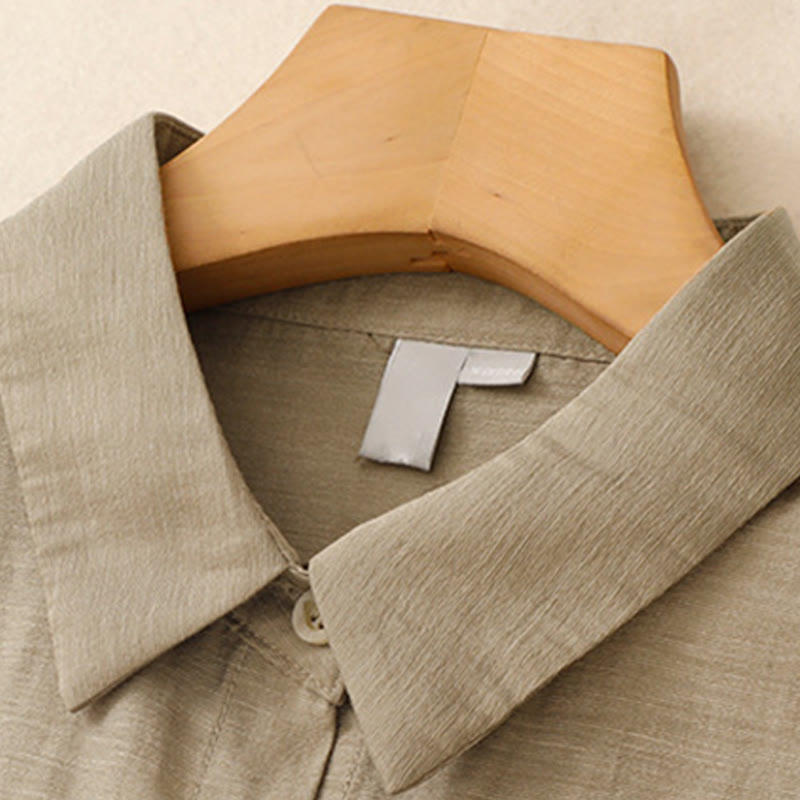 Buddha Stones 2Pcs Short Sleeve Shirt 7-8 Length Skirt With Pockets Cotton Linen Women's Set - image 4