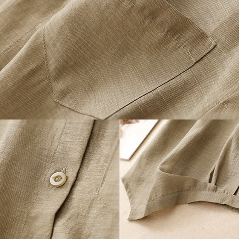 Buddha Stones 2Pcs Short Sleeve Shirt 7-8 Length Skirt With Pockets Cotton Linen Women's Set - image 12