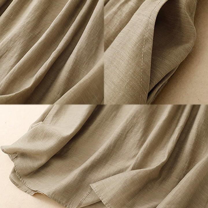 Buddha Stones 2Pcs Short Sleeve Shirt 7-8 Length Skirt With Pockets Cotton Linen Women's Set - image 13