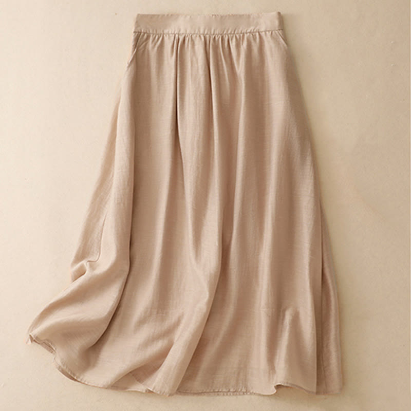 Buddha Stones 2Pcs Short Sleeve Shirt 7-8 Length Skirt With Pockets Cotton Linen Women's Set - image 21