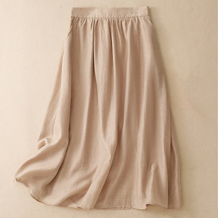 Buddha Stones 2Pcs Short Sleeve Shirt 7-8 Length Skirt With Pockets Cotton Linen Women's Set - image 21