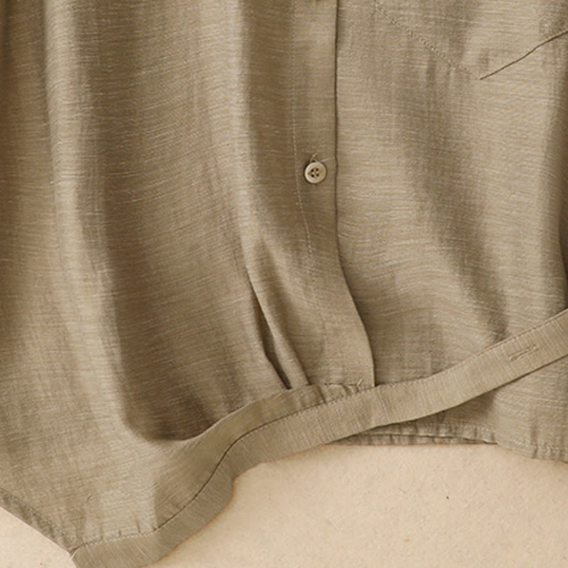 Buddha Stones 2Pcs Short Sleeve Shirt 7-8 Length Skirt With Pockets Cotton Linen Women's Set - image 6