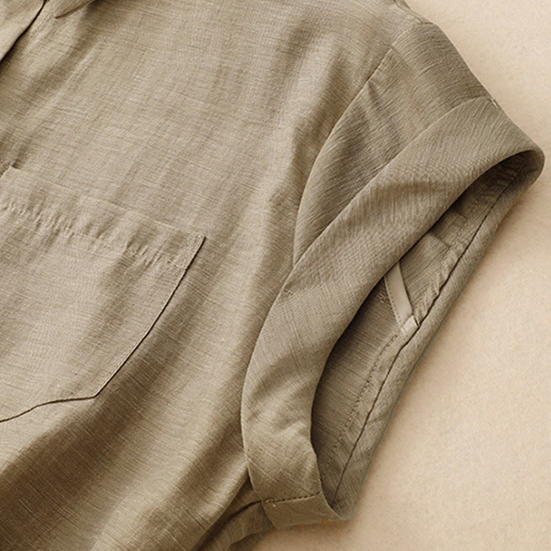 Buddha Stones 2Pcs Short Sleeve Shirt 7-8 Length Skirt With Pockets Cotton Linen Women's Set - image 5