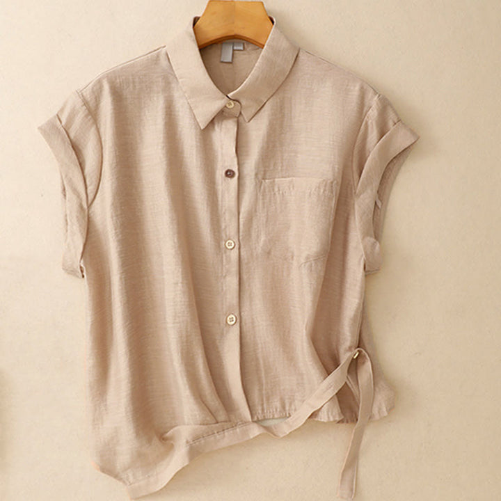 Buddha Stones 2Pcs Short Sleeve Shirt 7-8 Length Skirt With Pockets Cotton Linen Women's Set - image 16