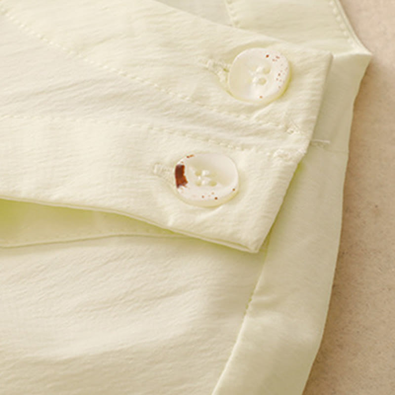 Buddha Stones 2pcs Irregular Button Half Sleeve Shirt Skirt With Pockets Cotton Clothing Women's Set - image 26