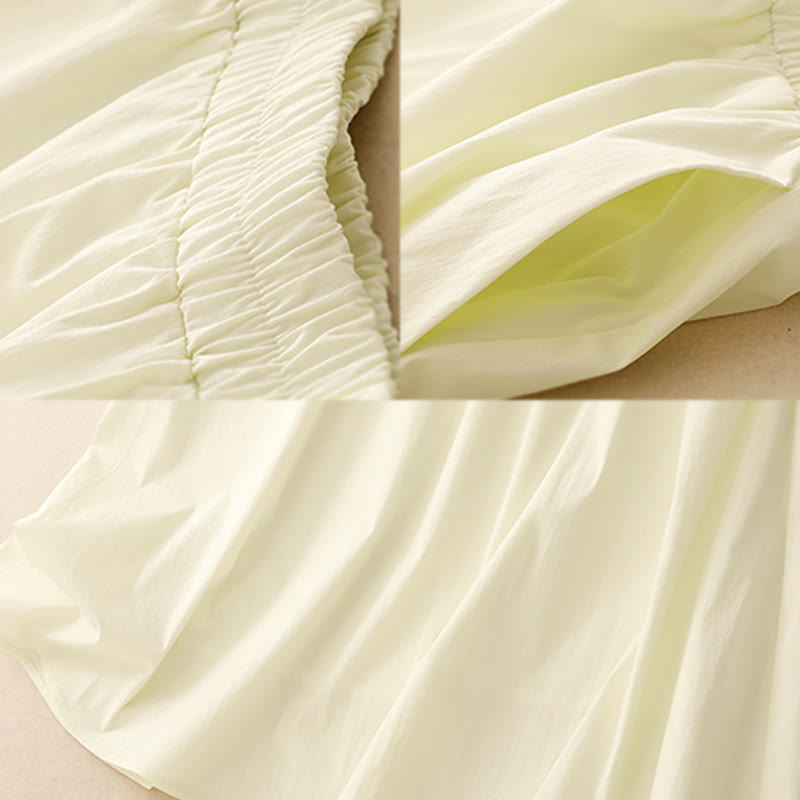 Buddha Stones 2pcs Irregular Button Half Sleeve Shirt Skirt With Pockets Cotton Clothing Women's Set - image 30