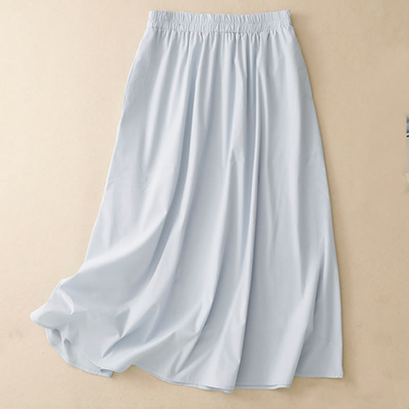 Buddha Stones 2pcs Irregular Button Half Sleeve Shirt Skirt With Pockets Cotton Clothing Women's Set - image 9