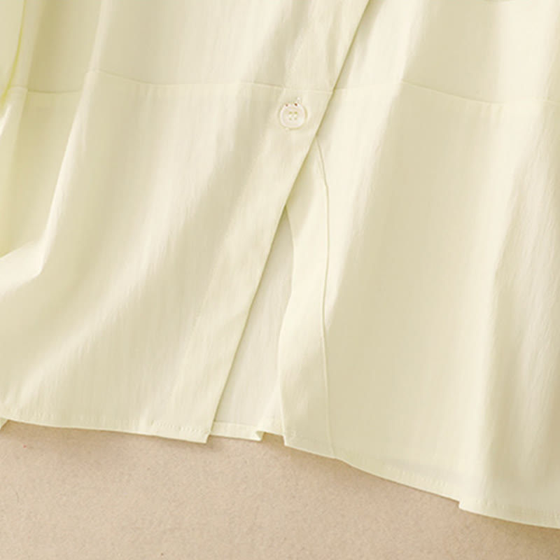 Buddha Stones 2pcs Irregular Button Half Sleeve Shirt Skirt With Pockets Cotton Clothing Women's Set - image 25