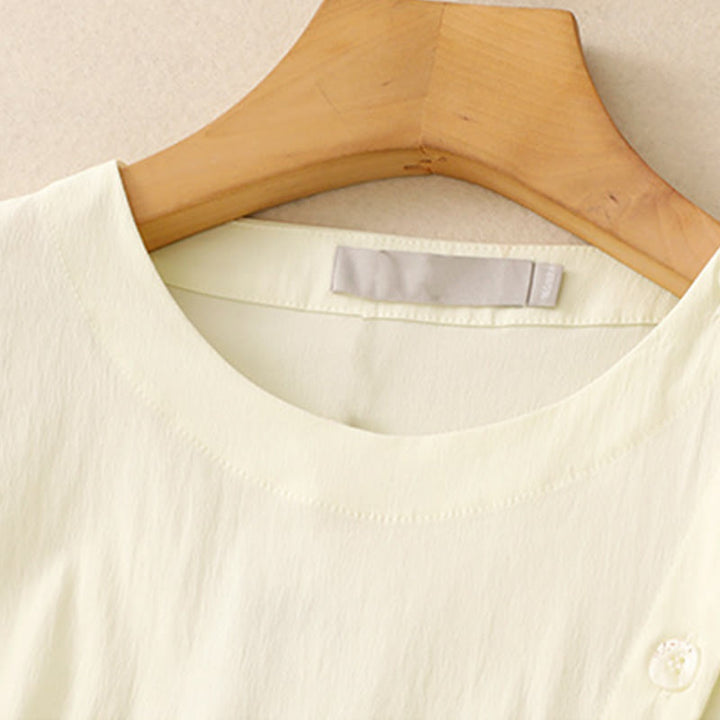 Buddha Stones 2pcs Irregular Button Half Sleeve Shirt Skirt With Pockets Cotton Clothing Women's Set - image 24