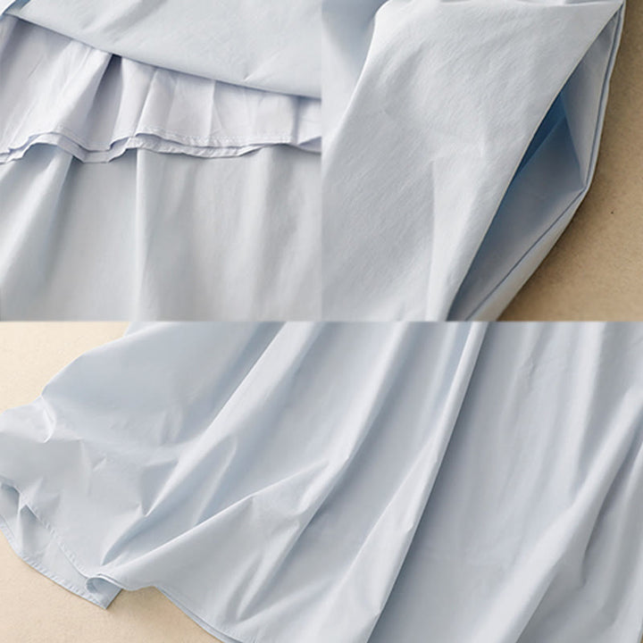 Buddha Stones 2pcs Irregular Button Half Sleeve Shirt Skirt With Pockets Cotton Clothing Women's Set - image 13