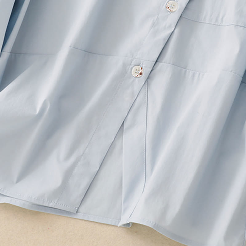 Buddha Stones 2pcs Irregular Button Half Sleeve Shirt Skirt With Pockets Cotton Clothing Women's Set - image 8