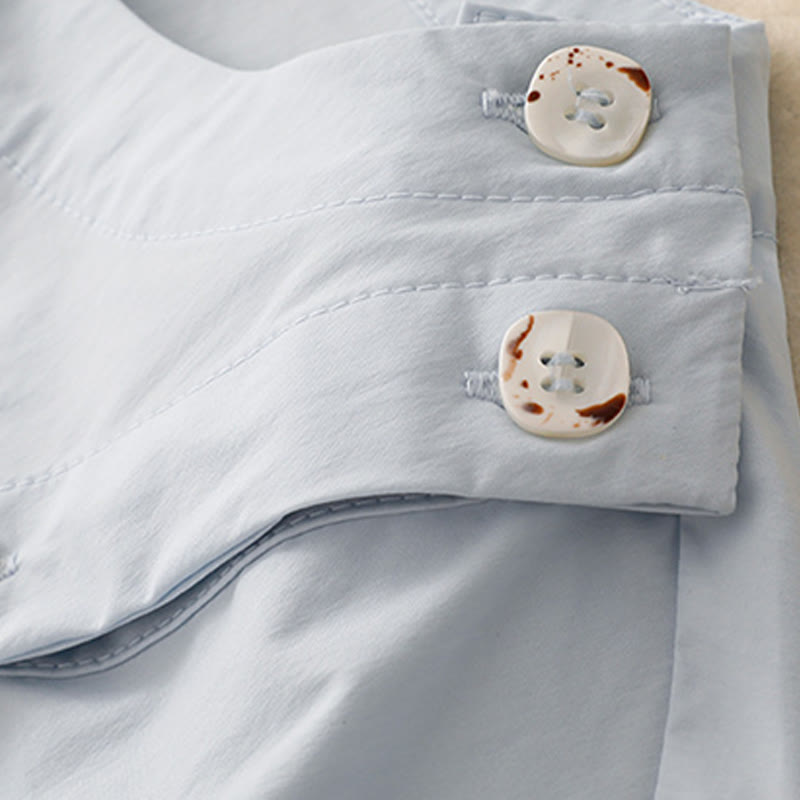 Buddha Stones 2pcs Irregular Button Half Sleeve Shirt Skirt With Pockets Cotton Clothing Women's Set - image 6