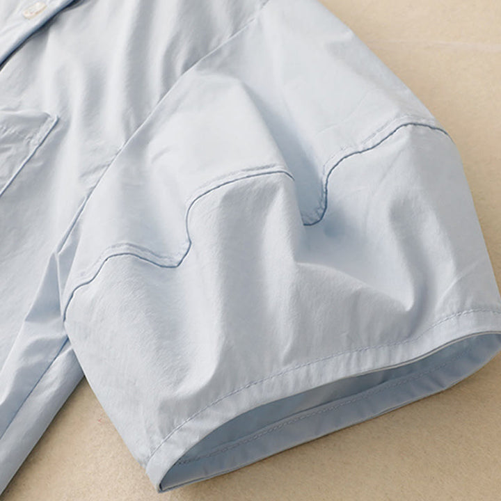 Buddha Stones 2pcs Irregular Button Half Sleeve Shirt Skirt With Pockets Cotton Clothing Women's Set - image 7