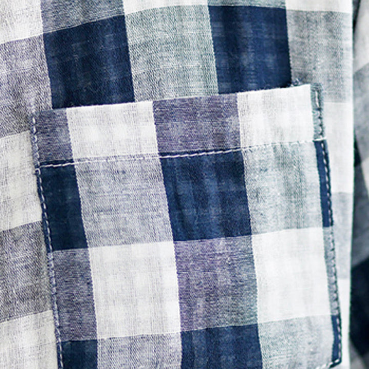 Buddha Stones Plaid Pattern Half Sleeve Cotton Linen Midi Dress With Pockets - image 15