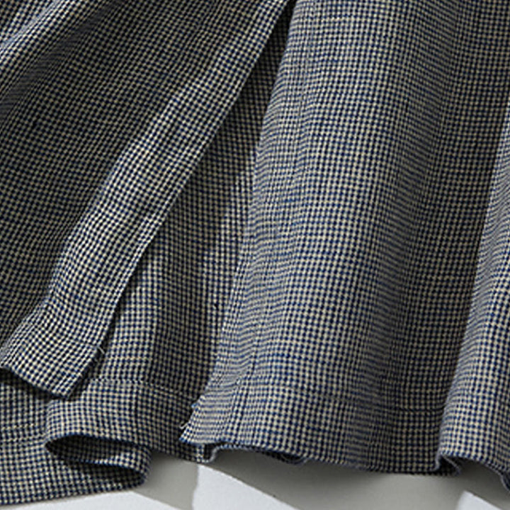 Buddha Stones Commute DimGray Plaid Lantern Long Sleeve Cotton Linen Midi Dress With Pockets - image 9